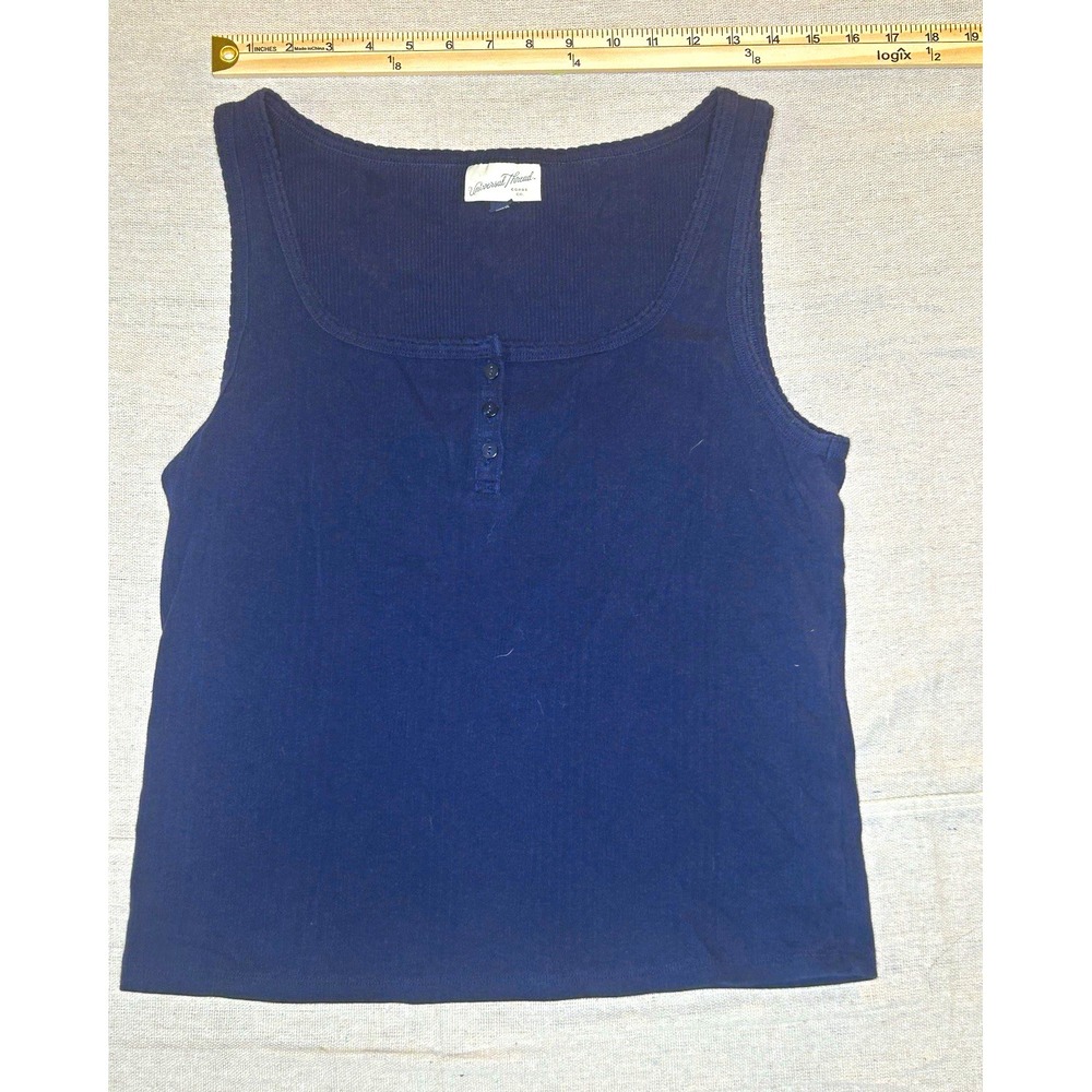 Universal Thread Women's Ribbed Henley Tank Top Button Accents Navy XL